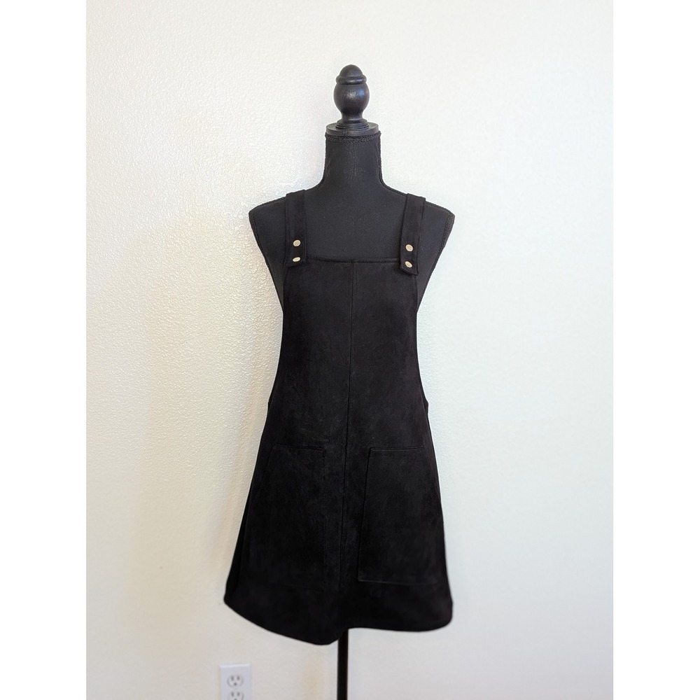 Black Overall Women's Dress With Adjustable‎ Straps And Pockets